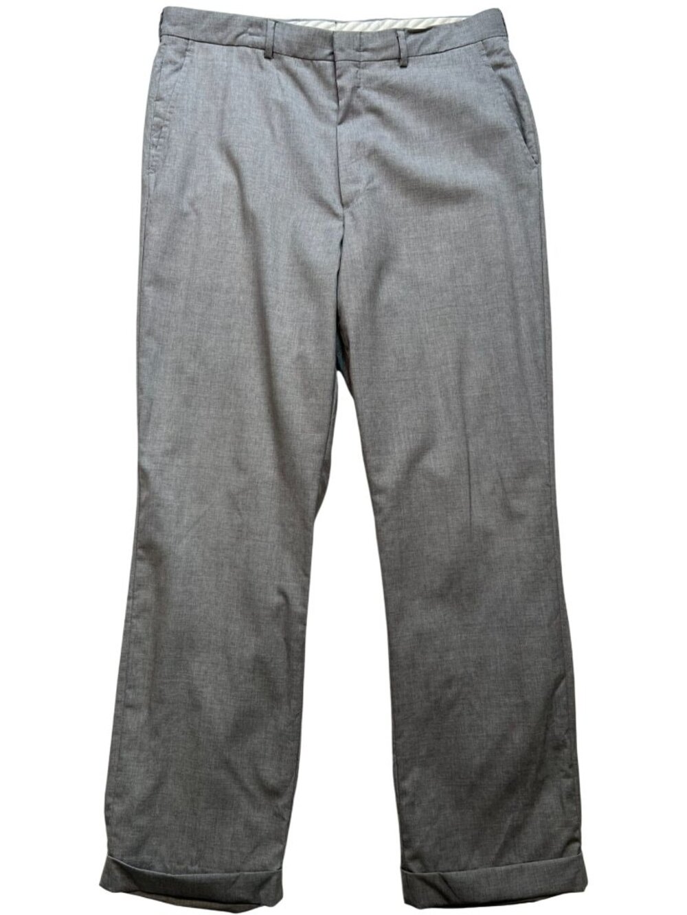 LJ. Bullian Men's Straight Leg Dress Pants Flat Front Cuffed Hem Size 35R Gray